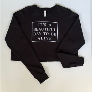 Whitney Simmons Black Crewneck Crop